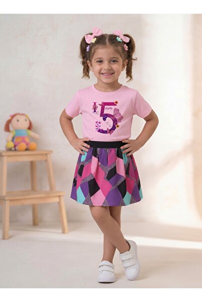 Funkaar Birthday Girl, 5th Year Butterfly Birthday Graphic Print T-Shirt