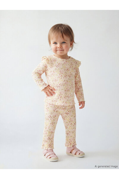 LC Waikiki Set floral de tricou și colanți pentru fetițe