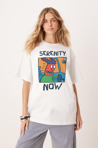 Tee&more. Unisex Oversize Retro Serenity Now Printed Premium T-Shirt