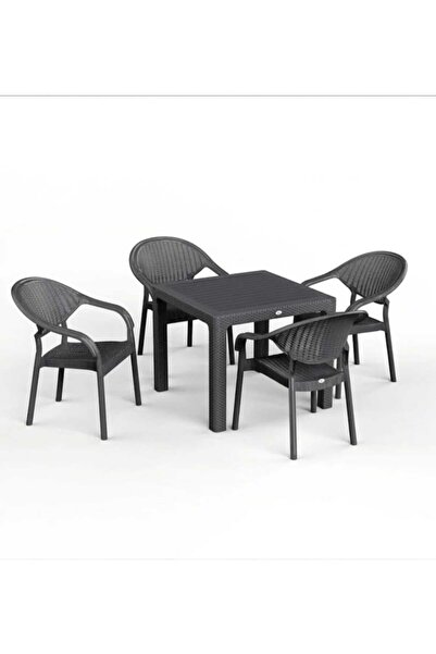Asil Konsept 90 x 90 Bambu Plastik Rattan Camsız Bahçe Balkon Teras Kare Masa...