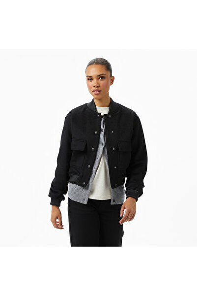 Guess Lorenza Yün Karışımlı Bomber Kadın Siyah Ceket