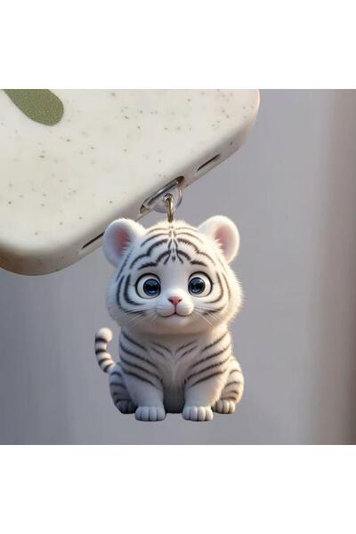 Mi7a White Tiger Figürlü Telefon Charmı (Lighting (iPhone) Uyumlu Şarj Soketi...