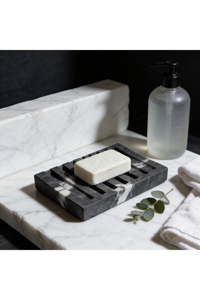 onestudio Beton Sabunluk Mermer Desenli Drenajlı Oluklu Banyo Aksesuarı
