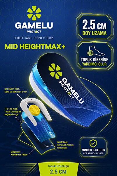 GAMELU PROTECT 2.5 CM Mid HeightMax+ Boy Uzatıcı Tabanlık , Jel Topukluk, Top...