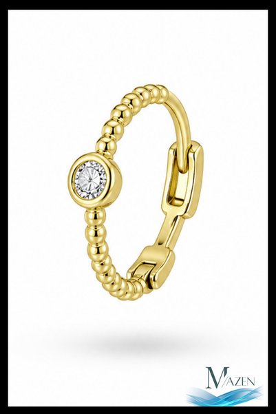 MAZEN 1 Adet Gold Renk Boncuk Form Minimal Zirkon Taşlı Halka Küpe | 8 MM Hel...