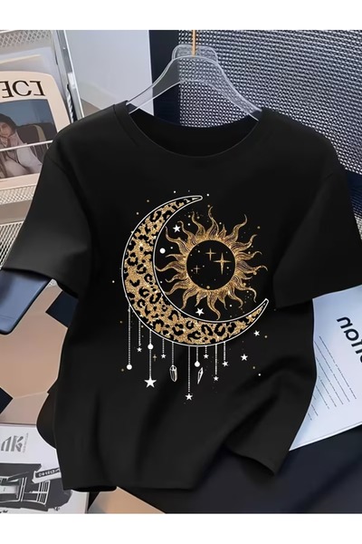 puolikuu Tricou cu imprimeu mixt pentru femei, confortabil, cu croială lejeră