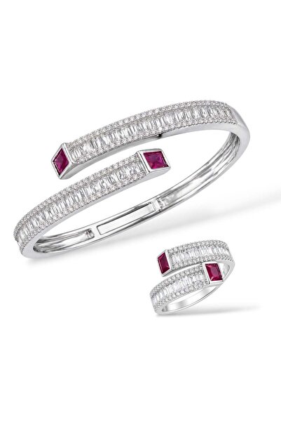 neslyaccessories طقم سوار وخاتم من حجر الباجيت الأحمر