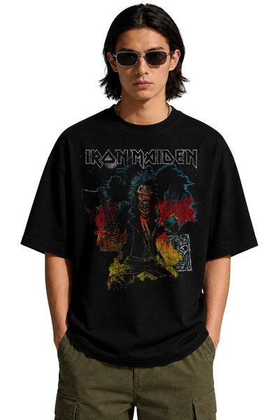 Fuddy Moda Unisex Vintage μπλουζάκι με στάμπα Iron Maiden, μπλουζάκι με θέμα ...
