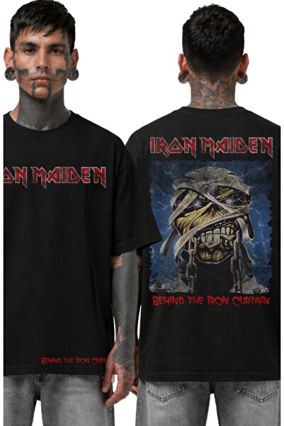 Fuddy Moda Tricou unisex supradimensionat Iron Maiden cu imprimeu pe spate și...