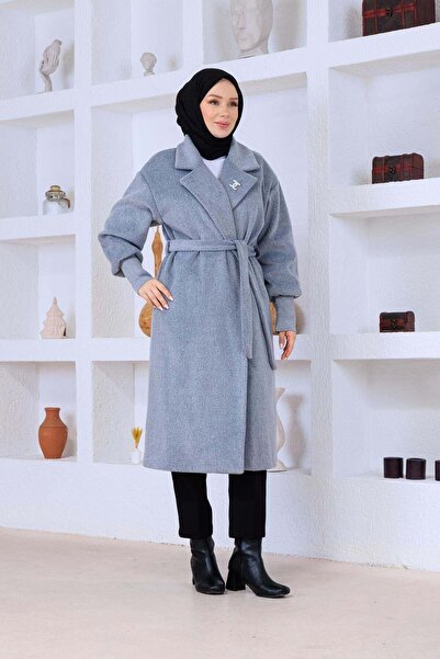 Esma Gündoğdu معطف كشمير كلاسيكي باللون الرمادي الفاتح