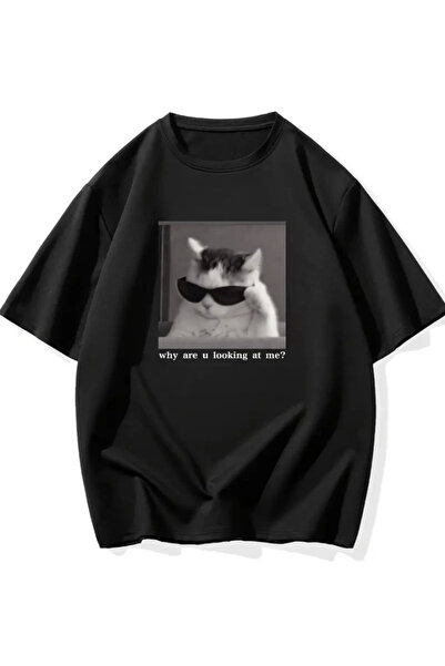 Efnaz style Printed Oversize Crew Neck T-Shirt - Black