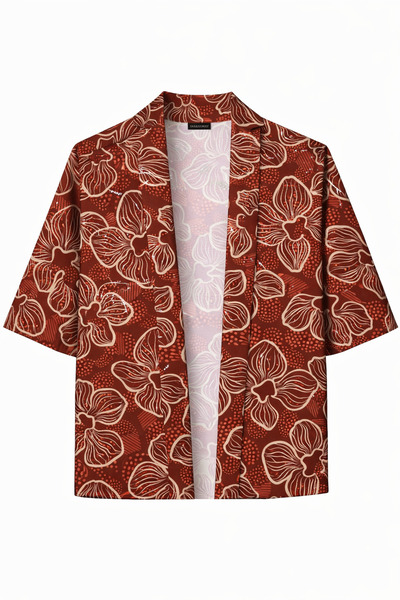 Vatkalimon Kadın Erkek Çiçek Desenli %100 Pamuk Viskon Kimono