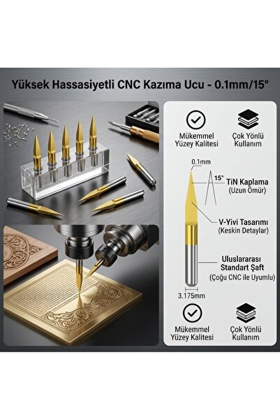 BGA PCB Kazıma ve Gravür Ucu freze - 15 Derece 0.1mm (Titanyum Kaplama)