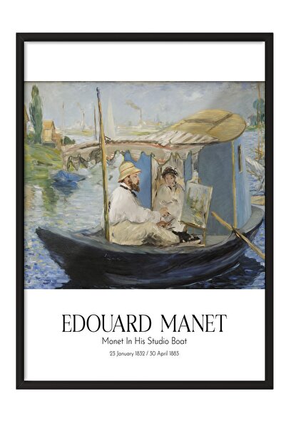 Postifull Edouard Manet - Monet u svom čamcu u ateljeu, slika u crnom okviru,...
