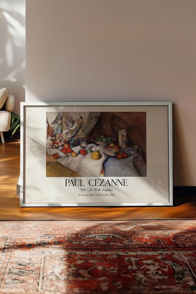 Postifull Paul Cézanne - Natură statică cu mere, tablou în ramă albă, Seria d...