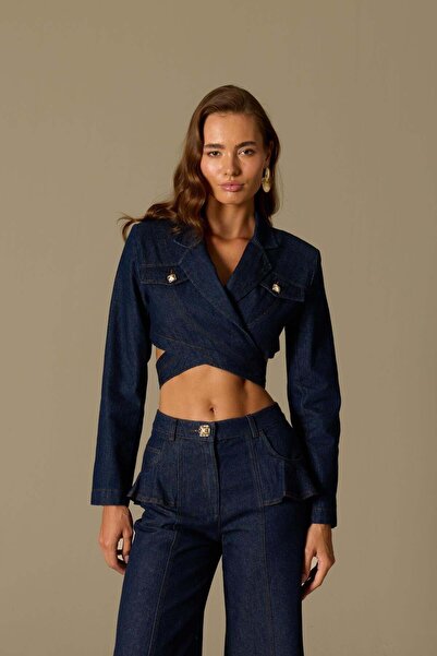 NOK İSTANBUL Wrap Denim Jacket Dark Blue