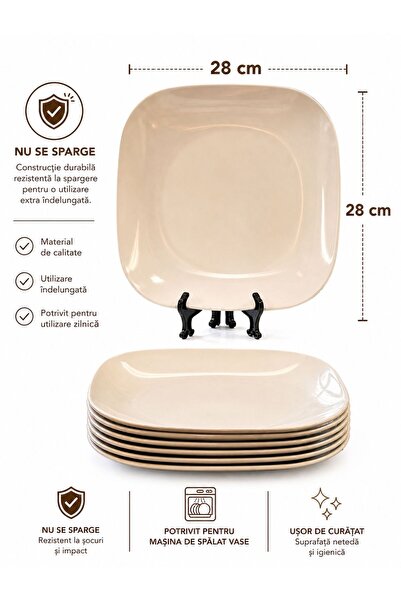 ELF INDUSTRIAL KITCHEN Farfurie Patrata Set 6 Farfurii 28 cm Melamina Reziste...
