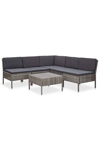 vidaxl Set mobilier de gradina cu perne, 6 piese, gri, poliratan