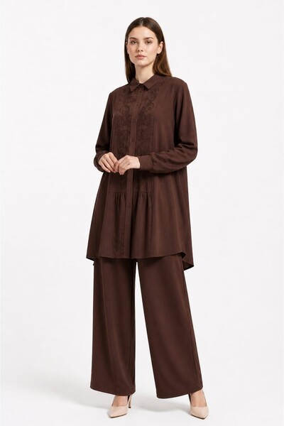 Nurcan Çetin 26469 Embroidered Shirt and Trouser Set