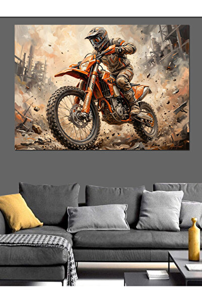 Artmeg Διακοσμητικός καμβάς Motorcross Racer on the Dusty Road - Ξύλινος πίνα...