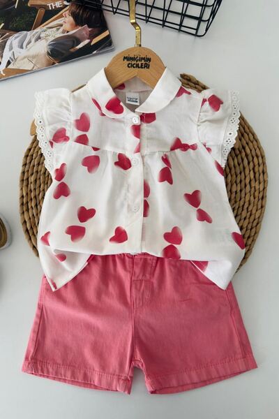 Minigimin Cicileri My Little One's Skin-Friendly Heart Printed Girls' Summer ...
