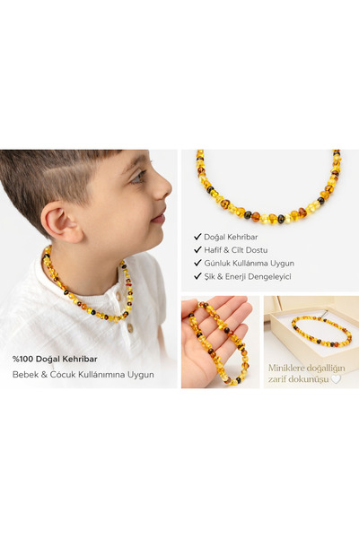 mehlika atelier Damla kehribar çocuk ve bebek kolyesi