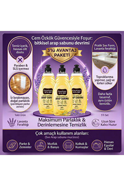 FoşurFoşur By Cem Özkök Lavanta Kokulu Bitkisel Sıvı Arap Sabunu 750 ml 3 Adet (Sls-Paraben içermez)