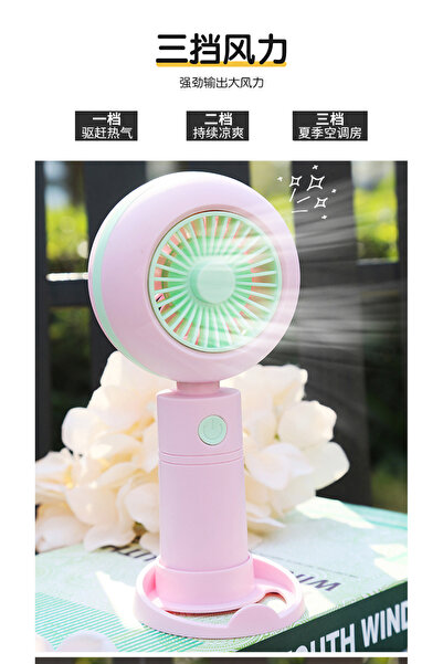 Livava Işıklı Şarjlı El Vantilatörü 3 Kademeli Şık Masaüstü Taşınabilir Mini Fan