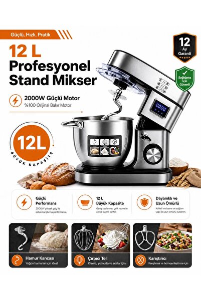 ATLT ATLANTİS 12L HAMUR MAKİNESİ 2000W %100 BAKIR MOTOR TURBO ÖZELLİKLİ 6 KAD...