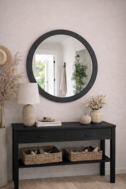Digital Hayat Doğal Ahşap Çerçeveli Yuvarlak Ayna - Banyo Antre Salon Mutfak ...