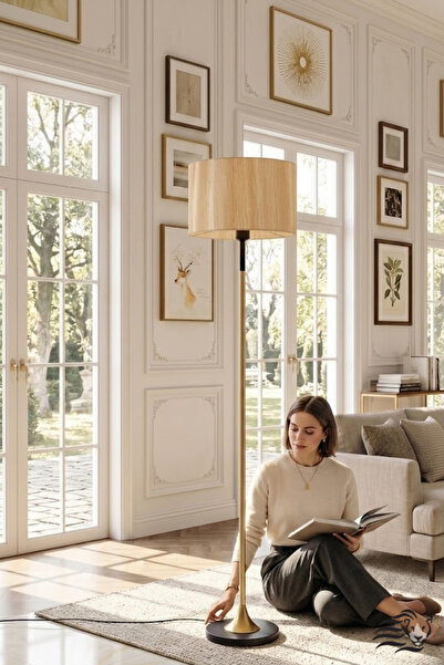 Vinner NeoConic Mat Gold ve Siyah Detaylı Modern Metal Lambader - Vizon Başlı...