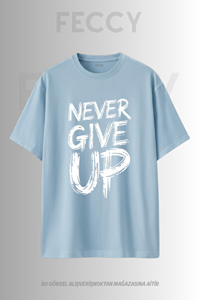 FECCY تي شيرت نسائي فاخر مطبوع عليه Never Give Up بتصميم رياضي للجنسين مقاس ك...