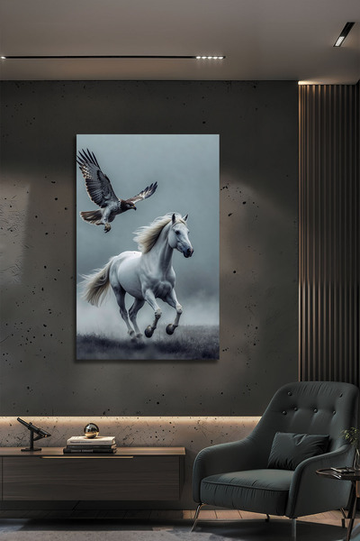 Parıltı Yayınları Şahlanan Beyaz At ve Kartal Temalı Modern Dekoratif Lüks Of...