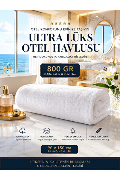 MEŞELİ TEKSTİL 1 Adet %100 Pamuk 90x150 cm Lüks Otel Banyo Havlusu 800 Gr | H...