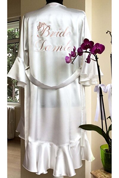 Bride & Baby Store Ekru Volanlı Nakışlı Bride Sabahlık