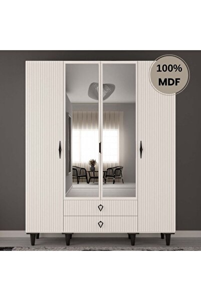 comiet Lale 4 Kapak Mdf Ayaklı Tasarım Gardırop