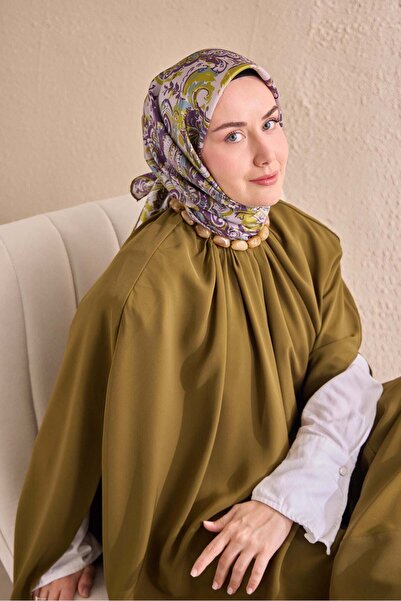 Silk Home Twill Silk Scarf Royale Shawl Pattern Oil Green 90X90