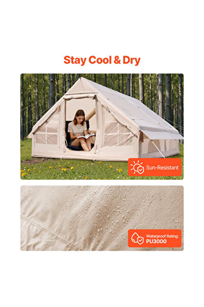 VEVOR Cort gonflabil pentru camping 4x3x2m, capacitate 5-8 persoane, material Oxford 300D impermeabil PU3000, montaj rapid cu pompa inclusa, 2 usi si 4 ferestre cu plasa, cu geanta transport