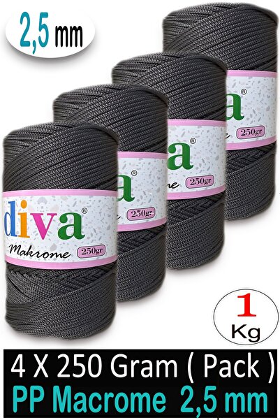 Diva İplik 2,5 χιλιοστά Πολύπλοκο Μακραμέ (1 κιλό) 67 Καπνιστά (Συσκευασία τω...