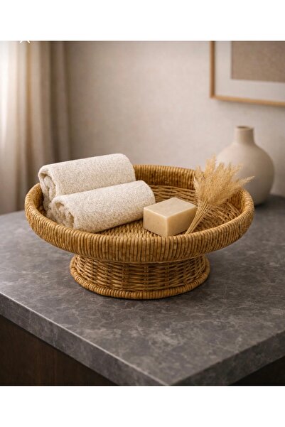 Ahşap Evi Hasır Rattan Ayaklı Meyvelik Sepet Bol Kase Çok Amaçlı 10*24CM Sunu...
