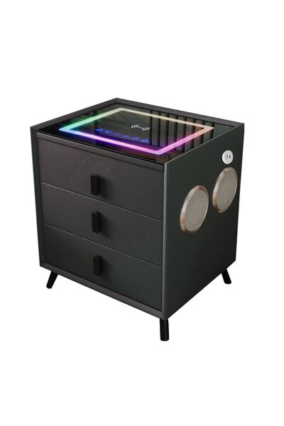 Smart Heater & Cooler Έξυπνο κομοδίνο με ασύρματη φόρτιση και LED, χρώμα: μαύ...
