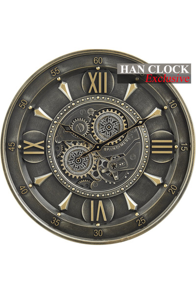 Han Clock Stone Hareketli Çarklı Metal Duvar Saati 60cm Antik gri & Bronz