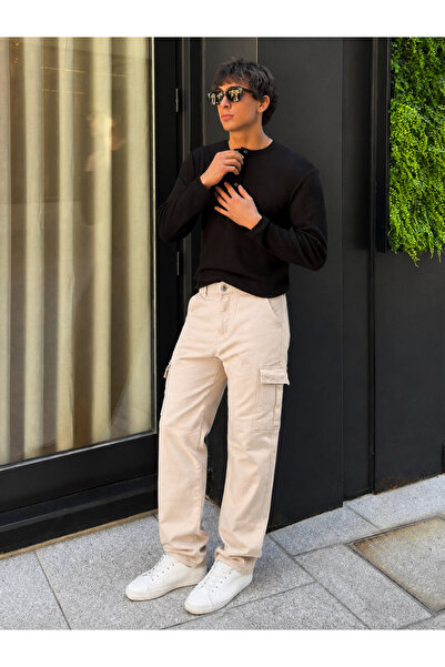 hacker Men's Casual Cotton Beige Cargo Baggy Pants