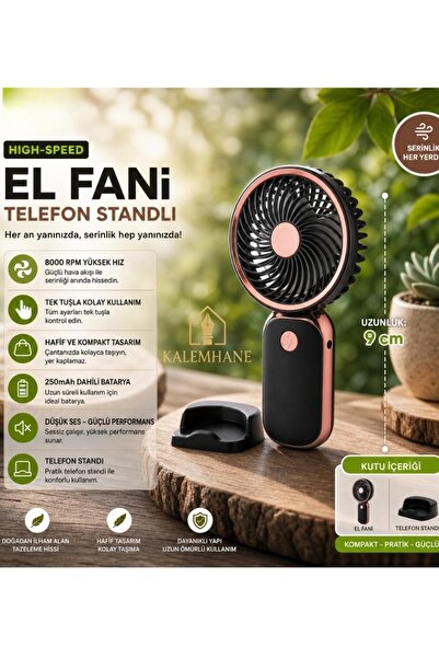 kalemhane Mini El Fanı- 3 Kademeli Turbo Güç Siyah