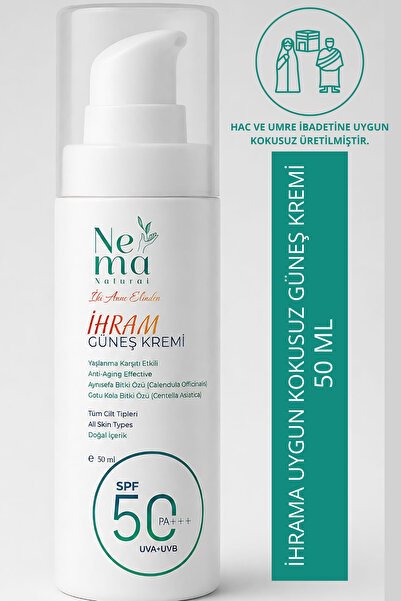 Nema Natural İHRAMA UYGUN KOKUSUZ 50+ SPF GÜNEŞ KREMİ