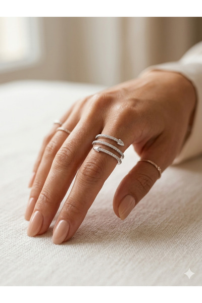 Nazellaa Solid Brass Silver Plated Snake Ring with Zircon Stones