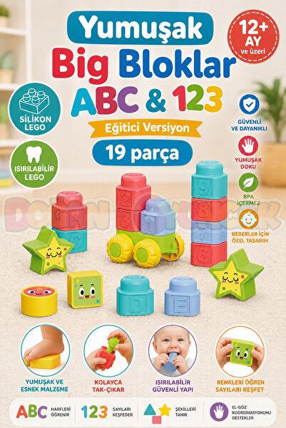 Doğan Oyuncak Dünyası Yumuşak Big Bloklar ABC & 123 - Büyük Yumuşak Bloklar -...