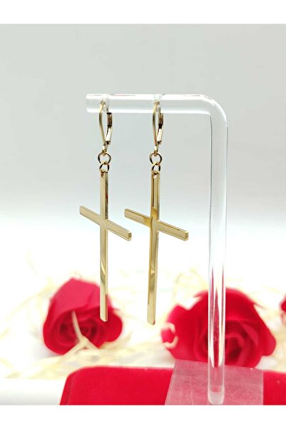 NN Cercei cruce "Simple" 5 cm lungime- placati cu aur 14k