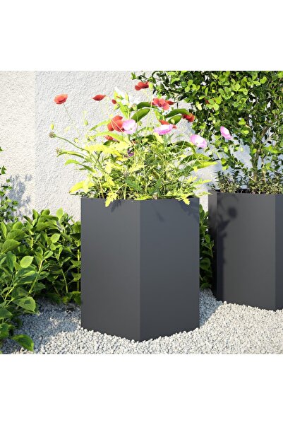 vidaxl Jardiniere gradina, 2 buc. antracit 46x40x45 cm otel hexagonala