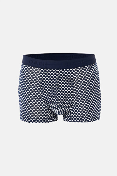 Dagi Navy Blue Patterned Cotton Boxer
